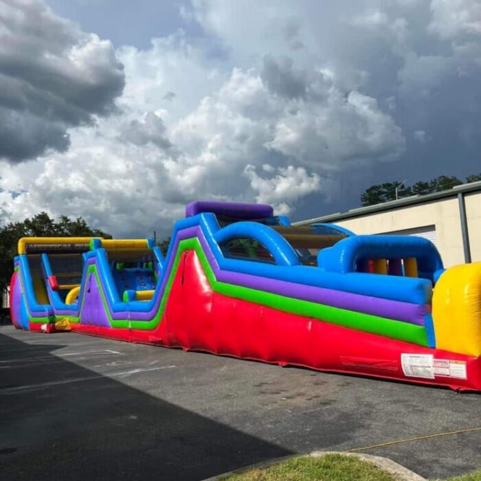 70-Foot Multicolored Obstacle Course with Dual Slide
