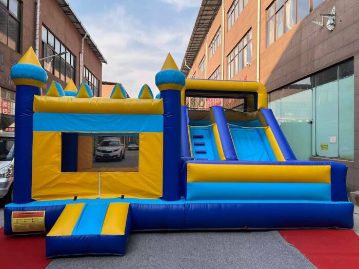 Royal Blue Crown Combo – Dual Lane Slide with Bounce House