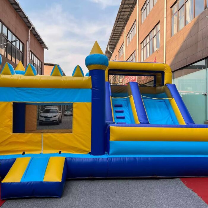 Royal Blue Crown Combo – Dual Lane Slide with Bounce House