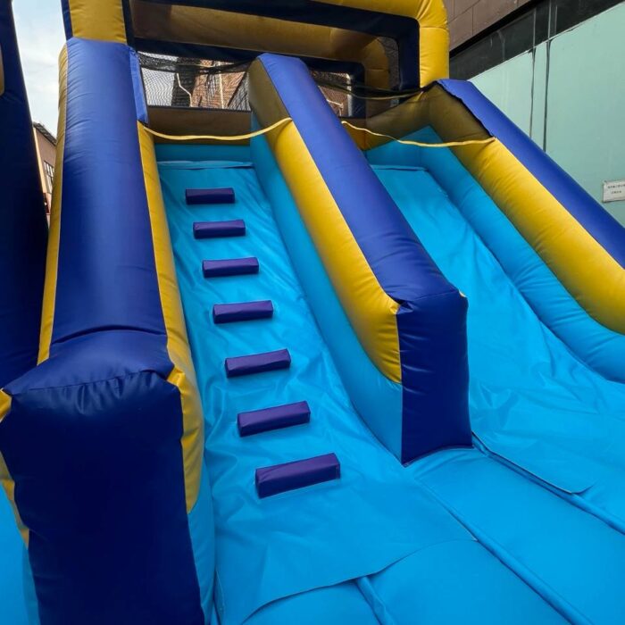 Royal Blue Crown Combo – Dual Lane Slide with Bounce House