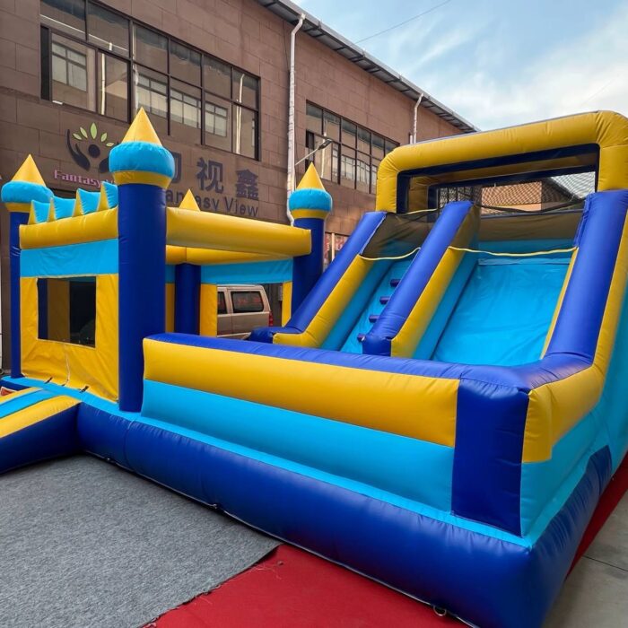 Royal Blue Crown Combo – Dual Lane Slide with Bounce House - Image 3
