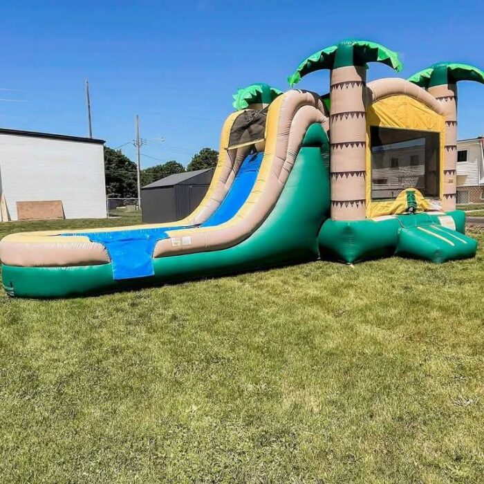 Tropical Island Curve Combo – Bounce House with Long Waterslide