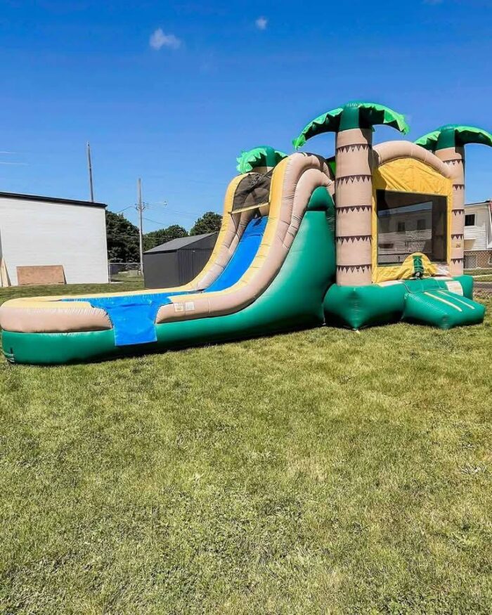 Tropical Island Curve Combo – Bounce House with Long Waterslide