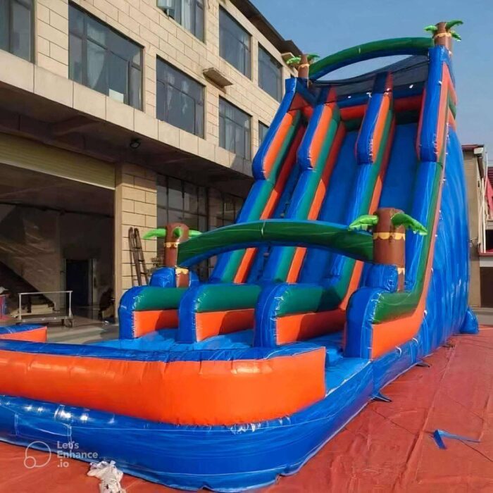 Tropical Twin Lane Splash Slide – 22ft Tall